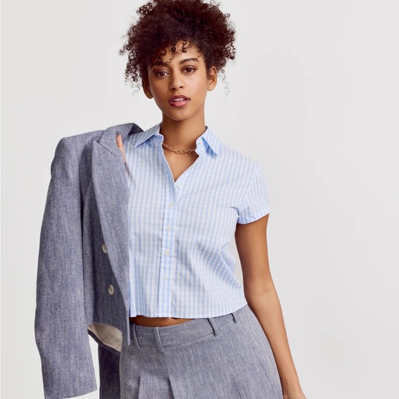 TheShirt Rochelle Behrens BOXY SHORT SLEEVE CROPPED SHIRT Sz M - Picture 1 of 10